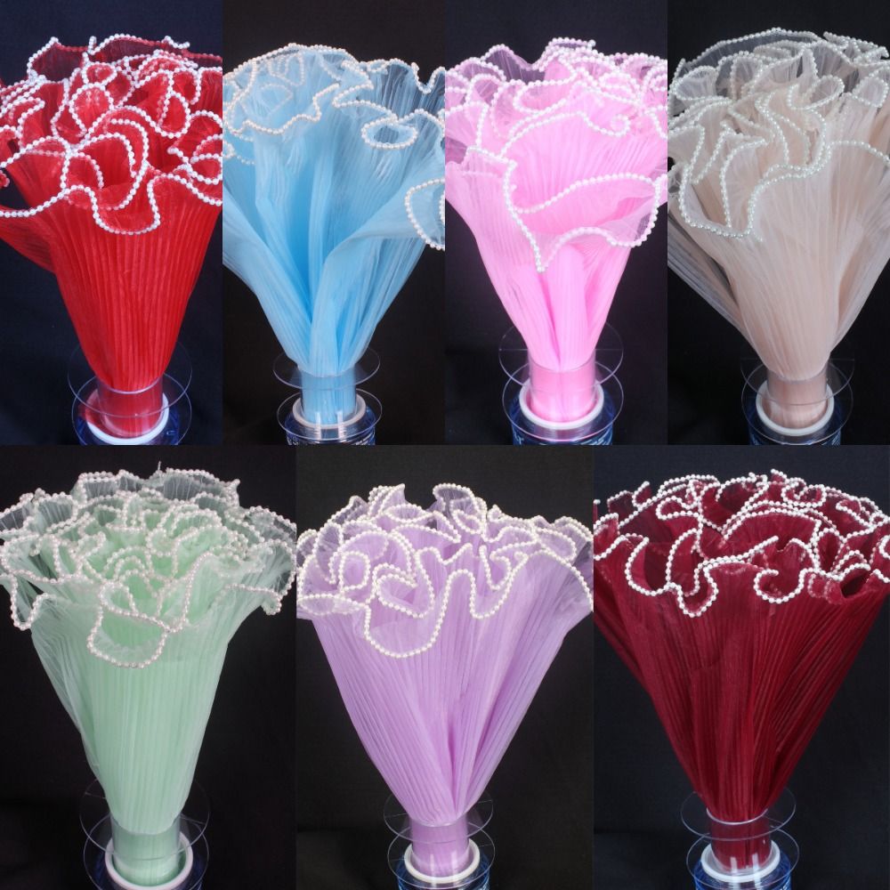 Florist Supply House - 28cmx4Yards Blumenstrauß-Verpackung Perlen-Wellengarn Spitzennetzmaterial Floristenverpackung Perlenrand