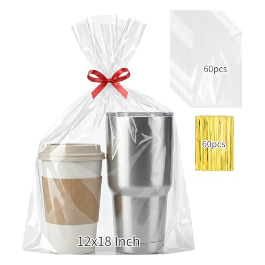 Cellophane Wrap Clear - 60 Stück Cellophan-Geschenktüten 12x18 Zoll Transparente