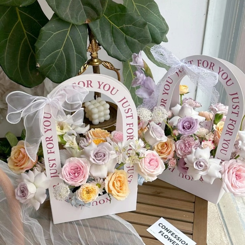 Flower Wrap Kraft - 5 Stück Blumen-Geschenktüten mit Bogenhenkel, Blumenstrauß-Verpackungsbox,